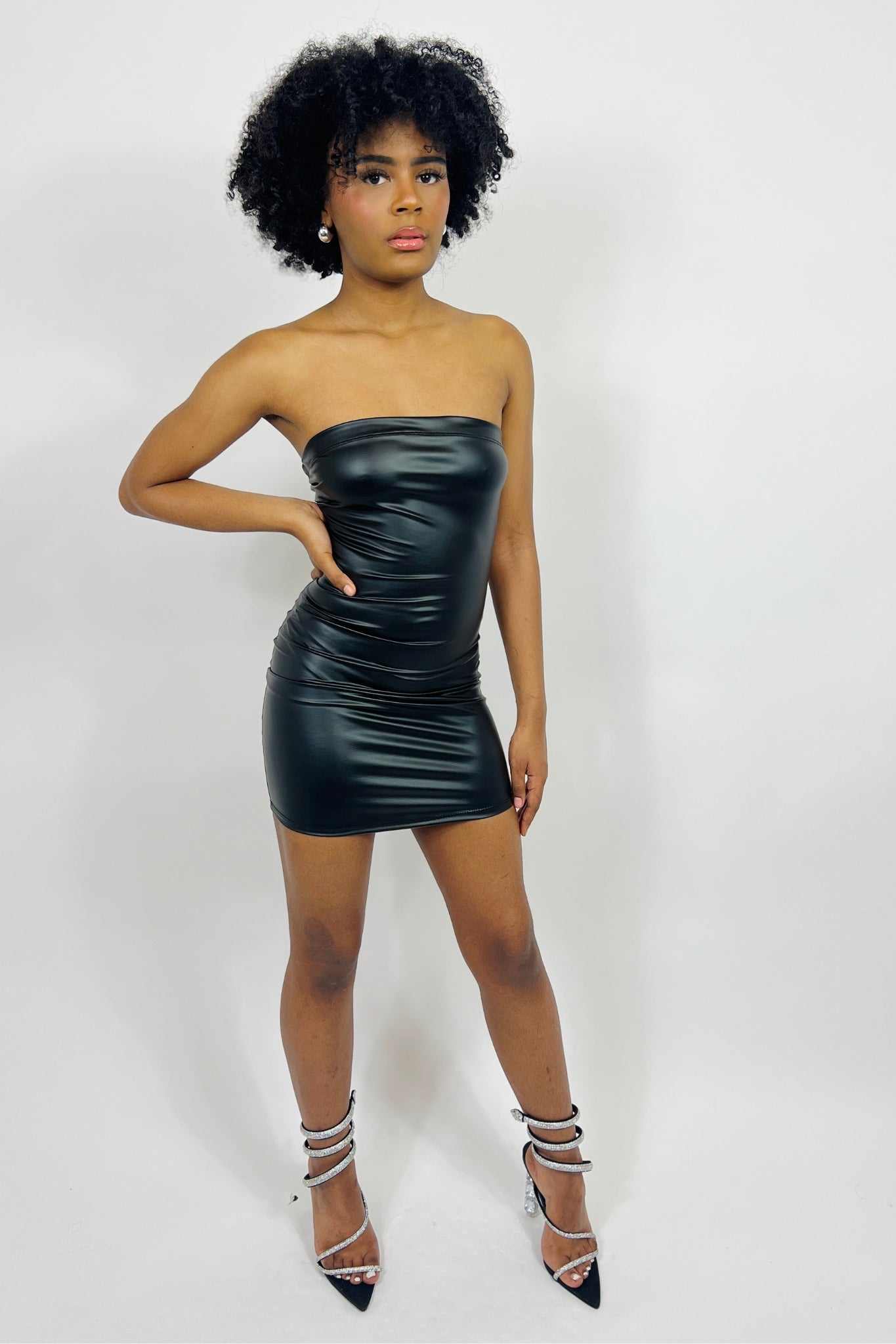 Bad Behavior Faux Leather Mini Dress - 2 Cute Black / L Bad Behavior Faux Leather Mini Dress - 2 Cute Black / L