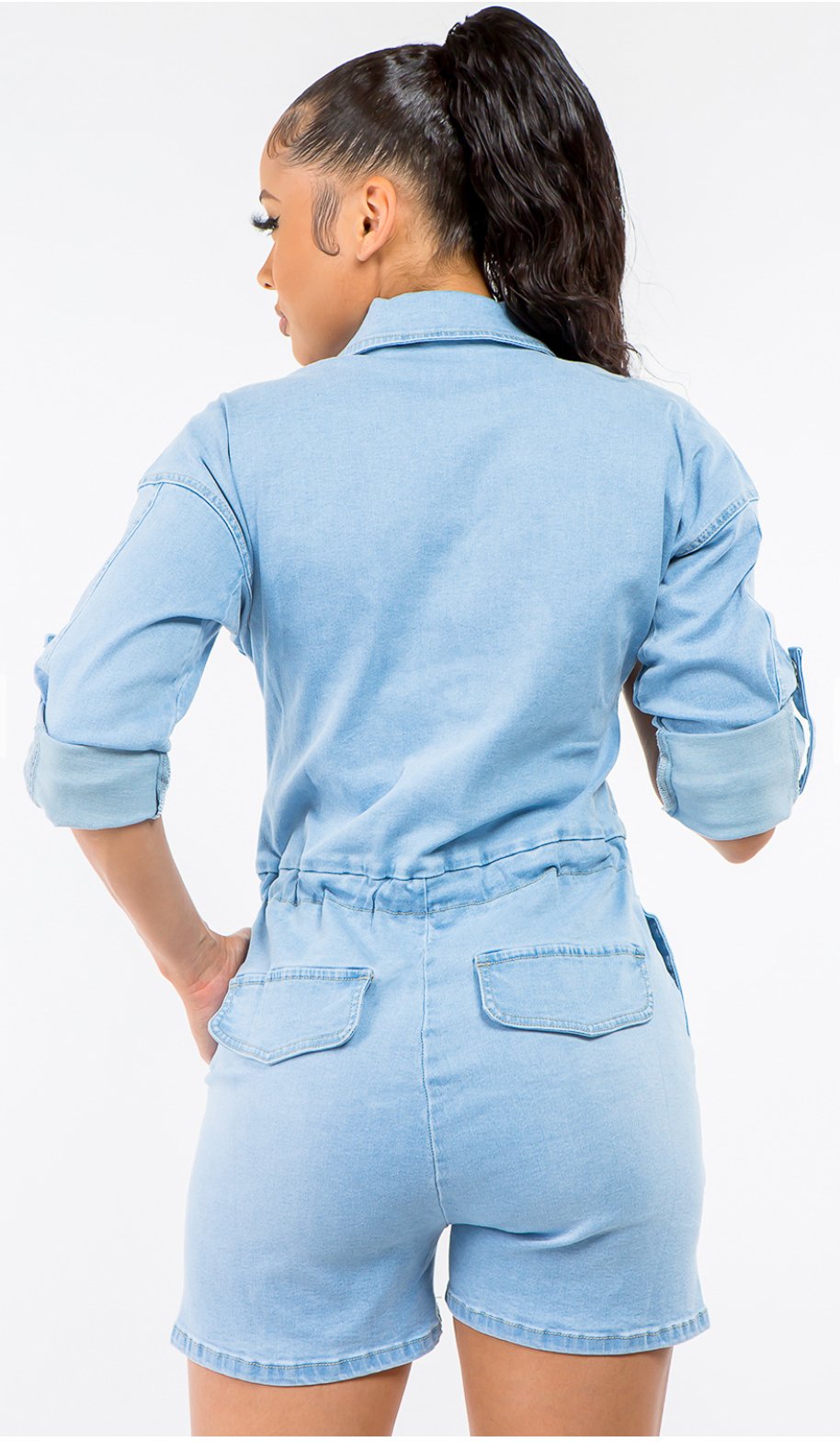 Feeling Good Denim Romper - Light Blue - 2 Cute