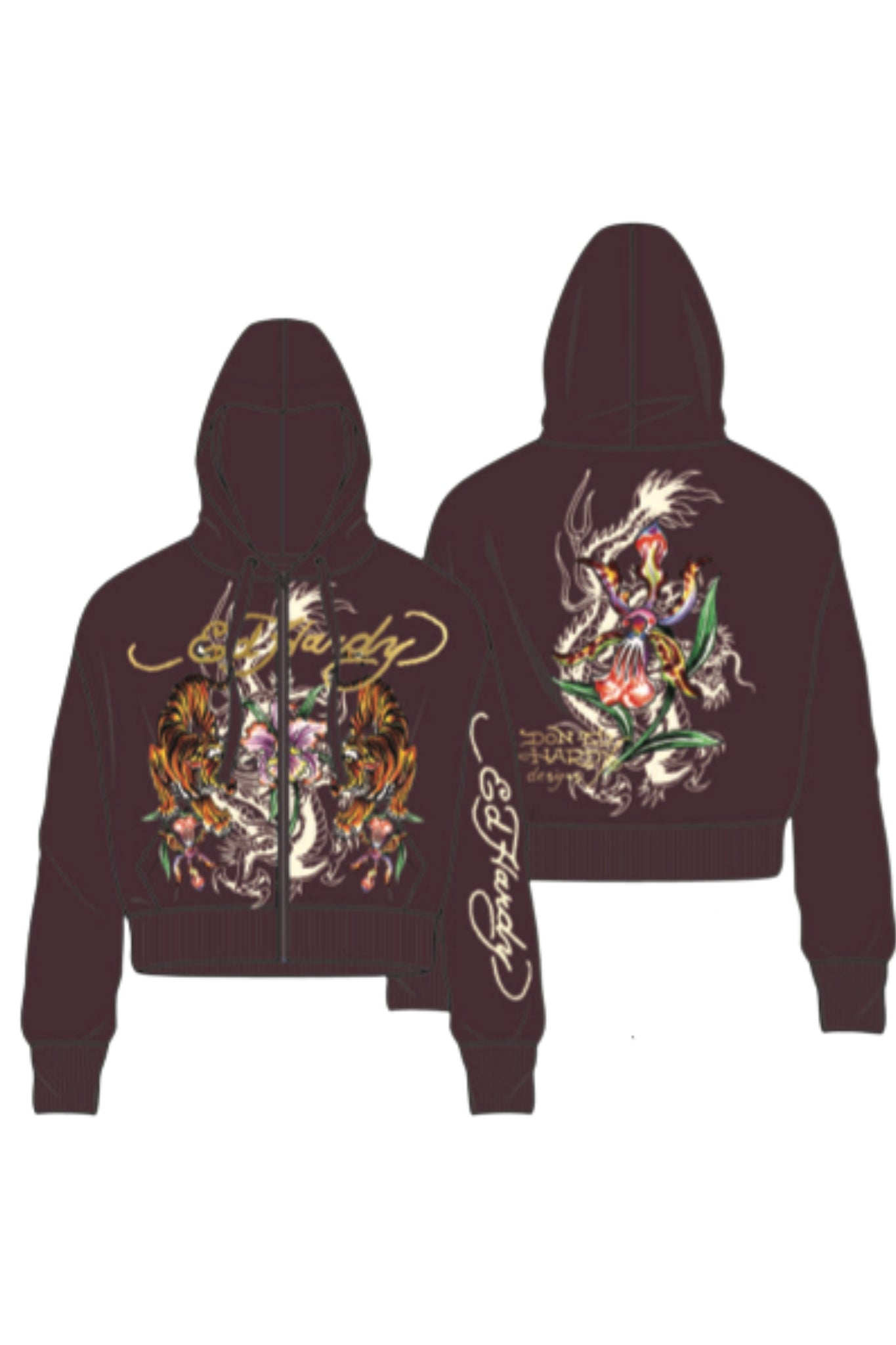Ed Hardy Tiger Print Zip Up Jacket