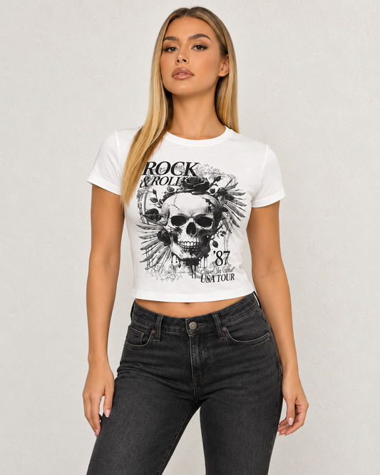 Rebel Rock & Roll Graphic Tee_White_front